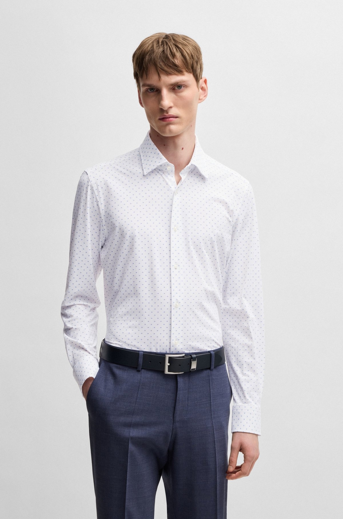 SLIM-FIT SHIRT IN GEOMETRIC-PRINT PERFORMANCE-STRETCH FABRIC - 2
