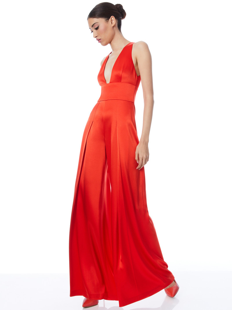 Alice + Olivia MYRTLE DEEP V-NECK WIDE LEG JUMPSUIT outlook