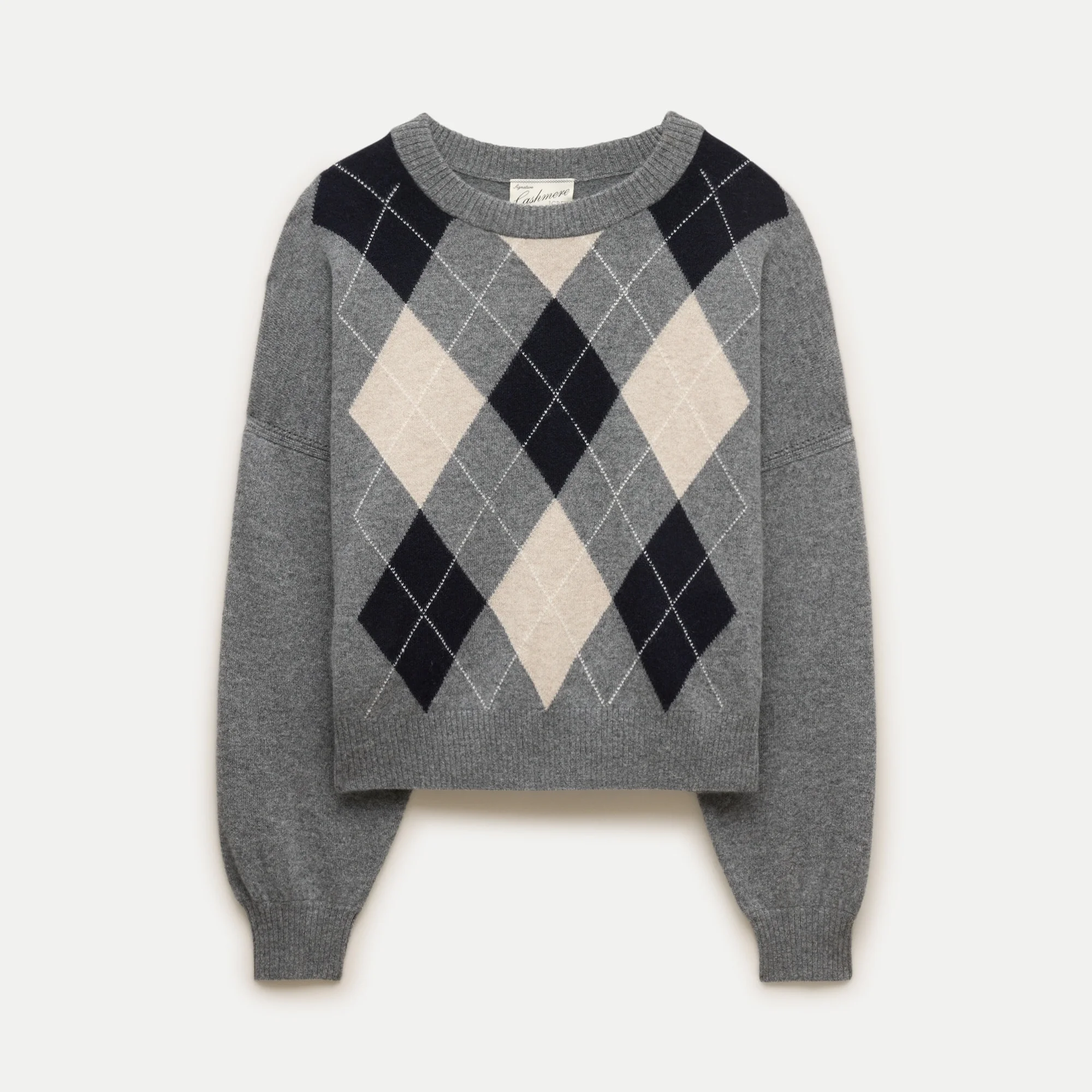 Cashmere blouson-sleeve sweater in argyle - 1
