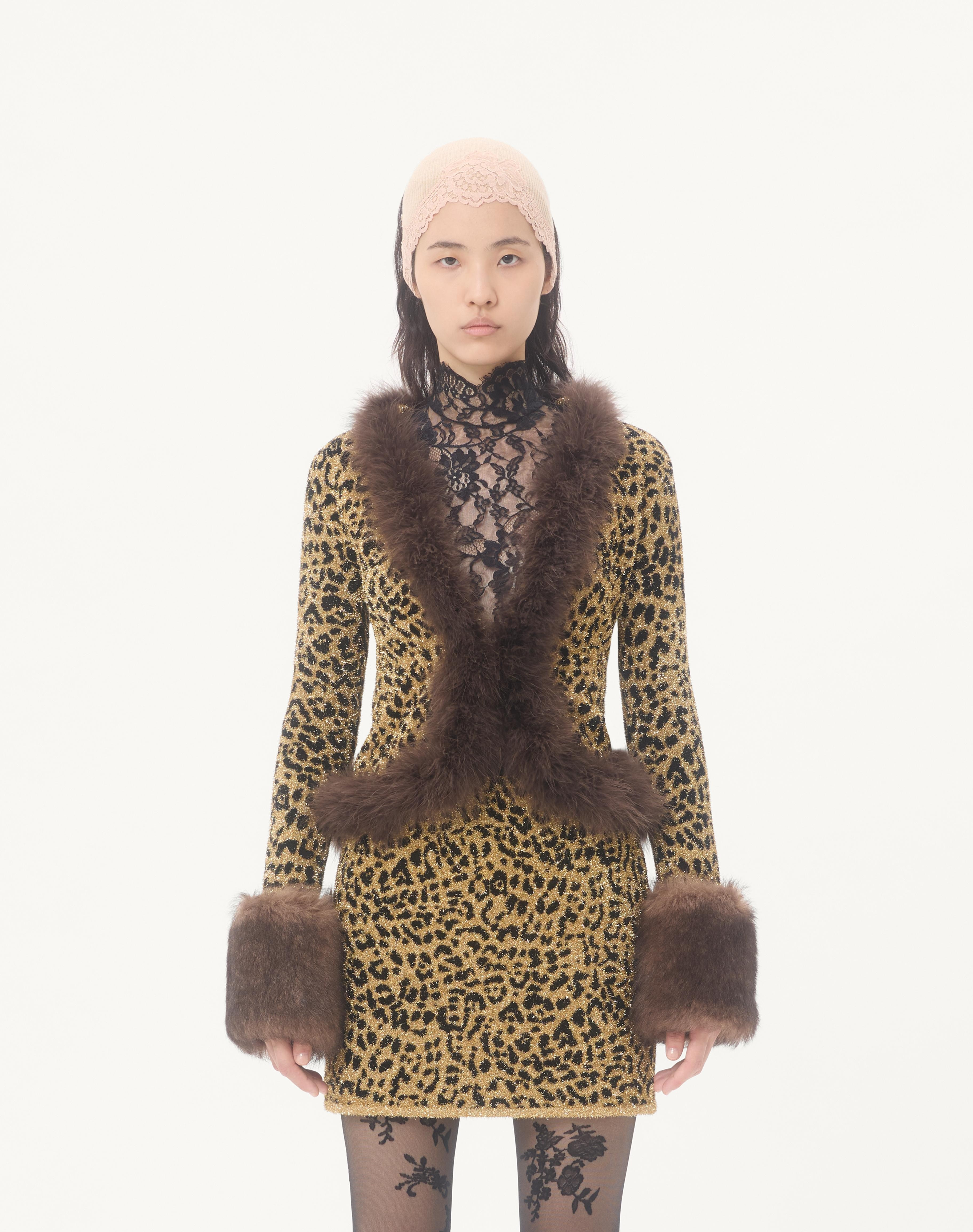 JACQUARD ANIMAL PRINT LUREX KNIT JACKET - 5