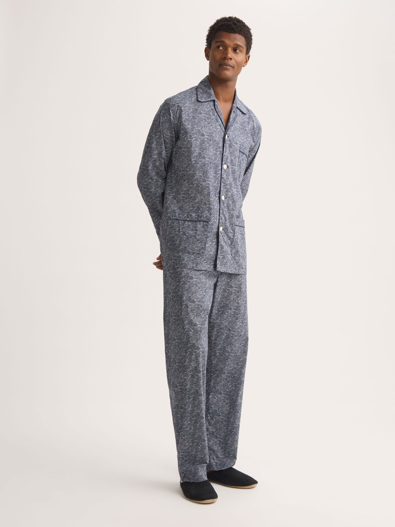 Men's Classic Fit Pajamas Cotton Batiste Navy Blue Night Sky Print 3