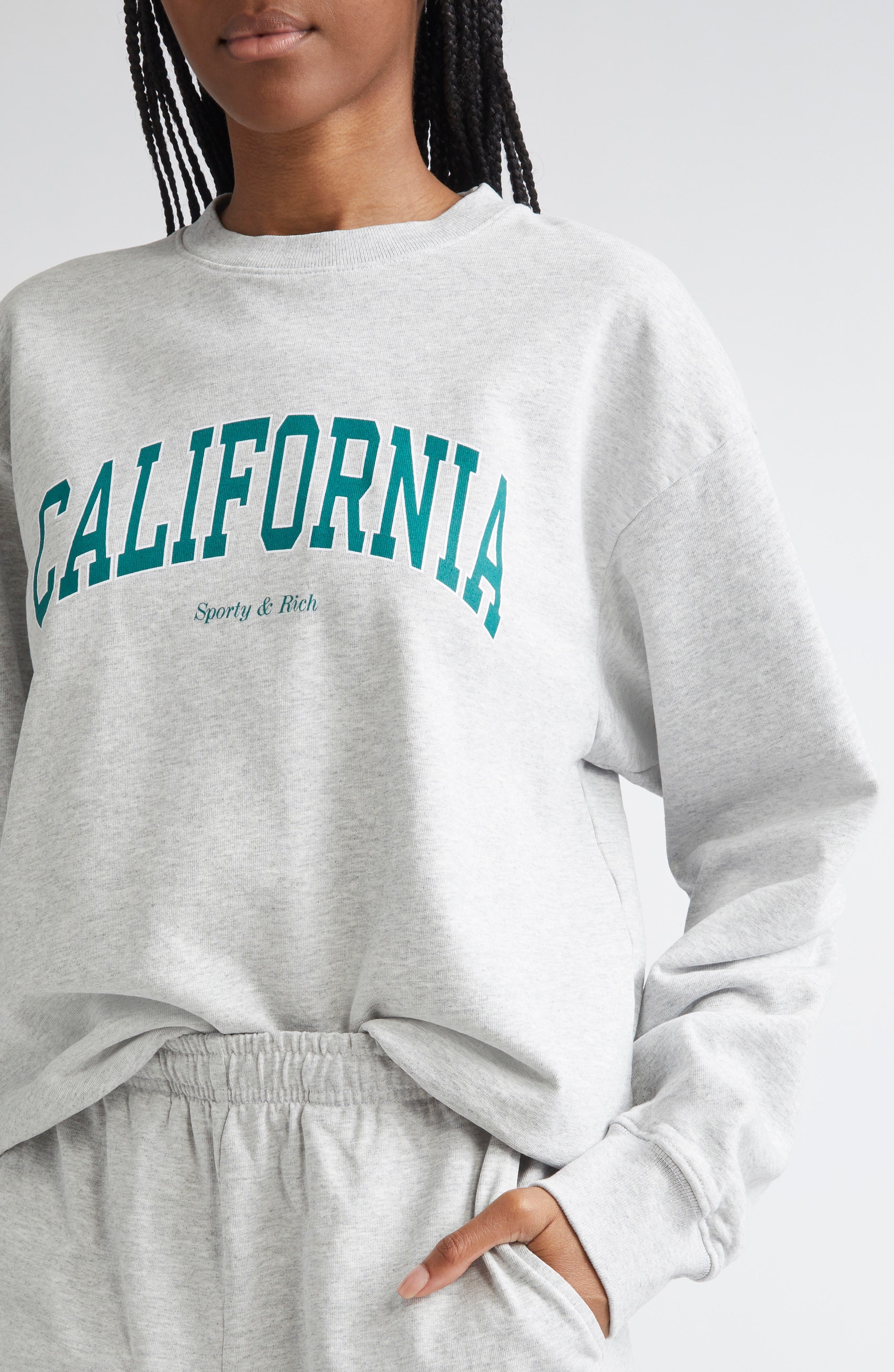 Sporty & Rich California Crewneck Sweatshirt in Heather Gray at Nordstrom - 5