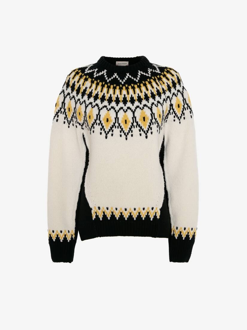 Wool Fair Isle Jumper in Ivory/black - 1