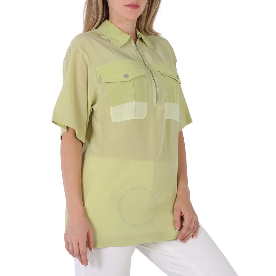 Burberry Ladies Mist Green Ilona Zip-front Silk Bowling Shirt - 4