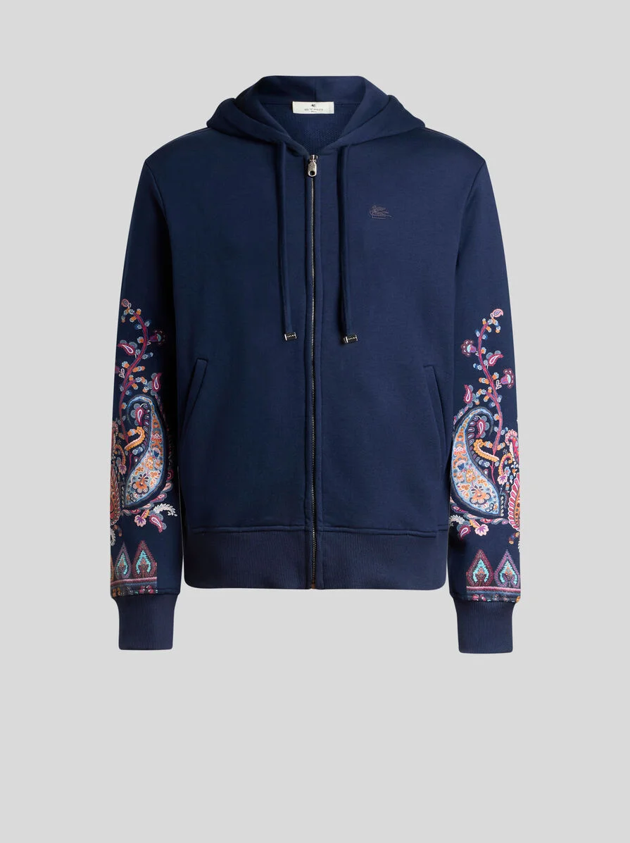 HOODED SWEATSHIRT IN COTTON WITH PLACED FLORAL PAISLEY PRINT - 1