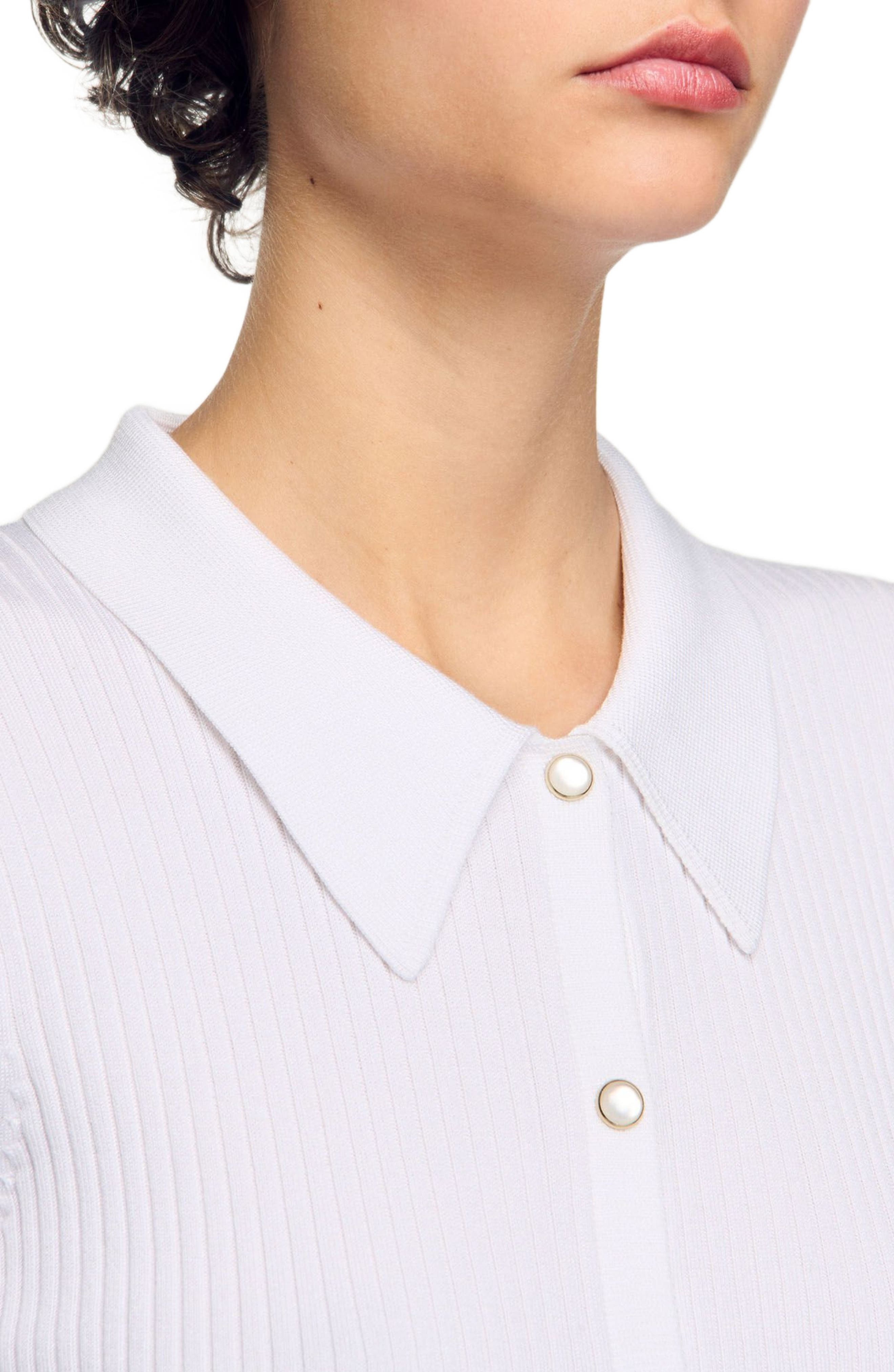 SANDRO Rib knit cardigan in White at Nordstrom - 4
