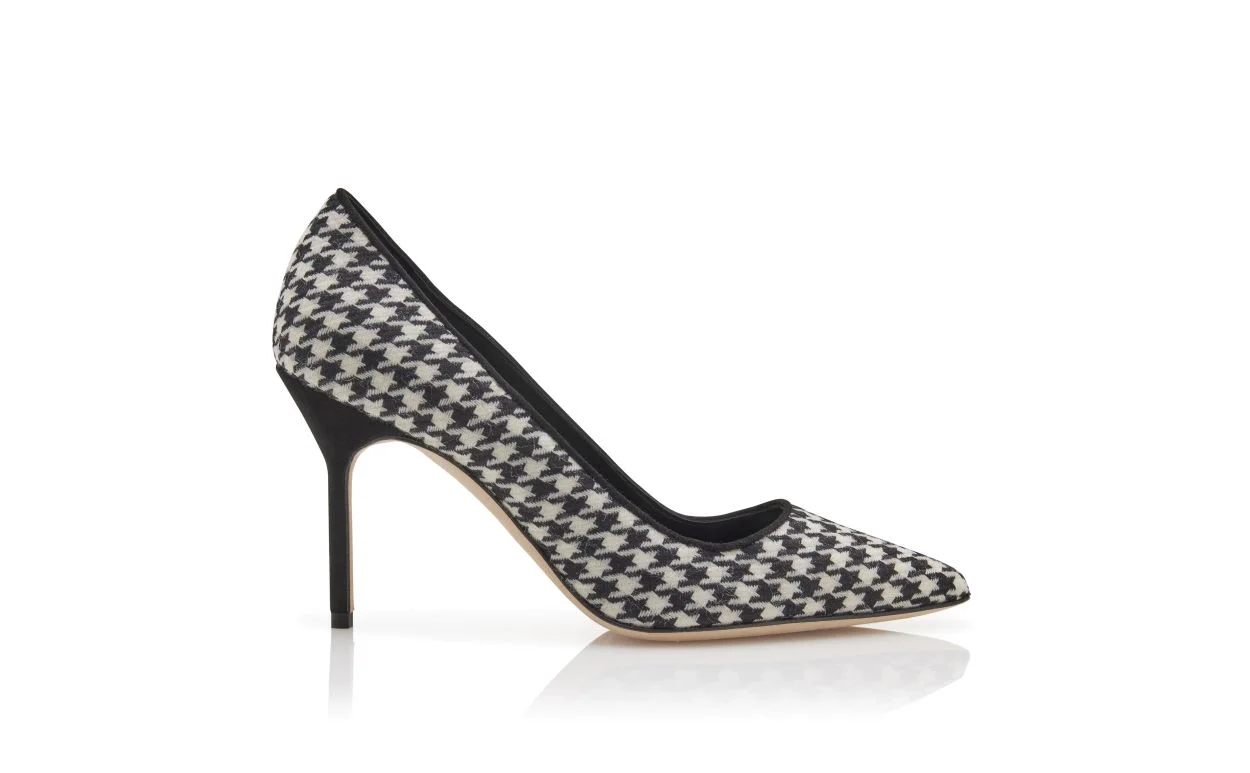 Black and Cream Wool Houndstooth Pumps - 1
