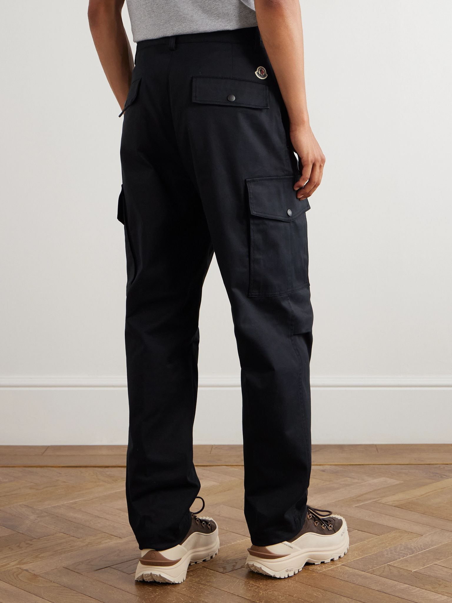 Straight-Leg Pleated Stretch-Cotton Gabardine Cargo Trousers Black - 4