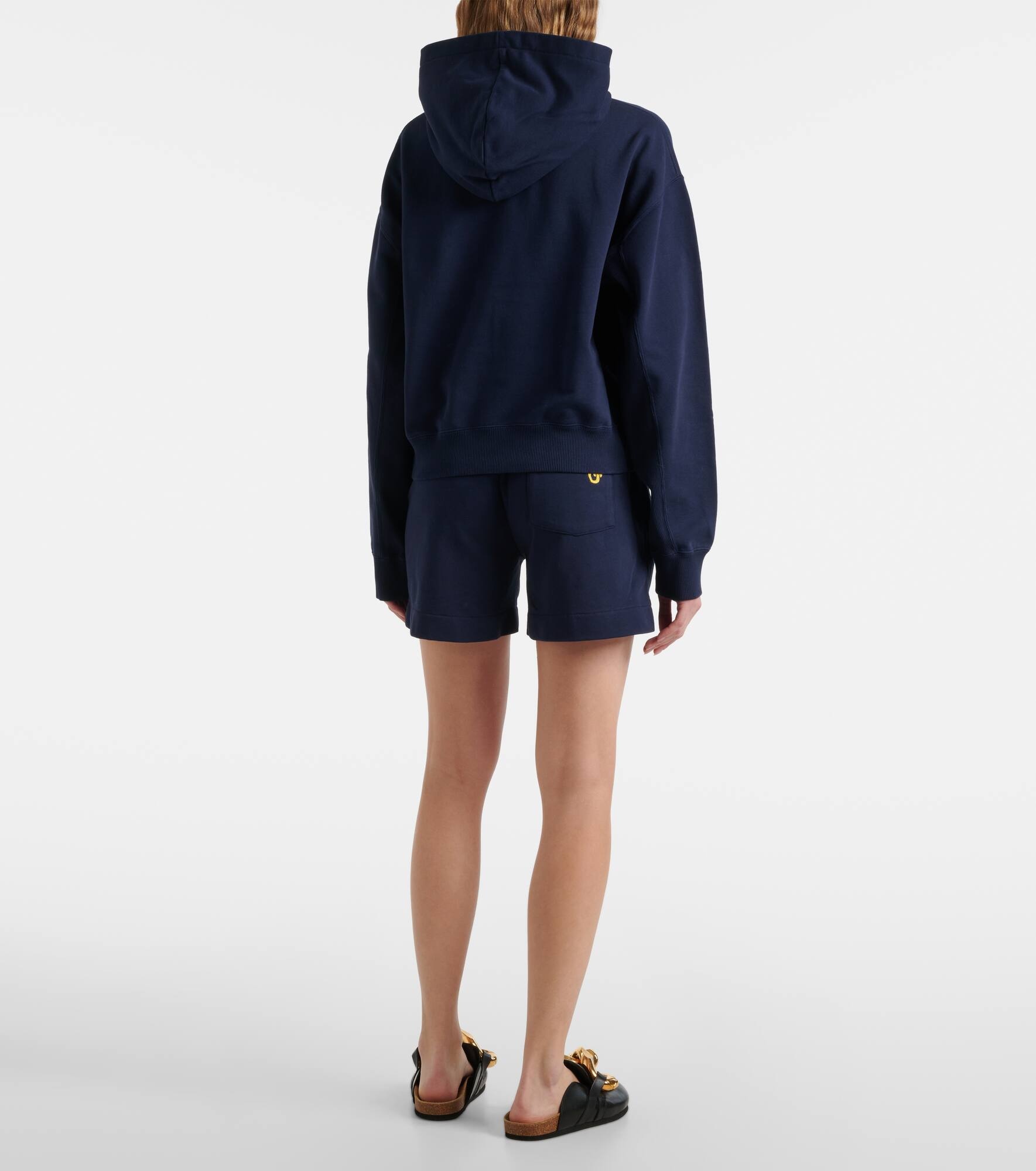 Anchor embroidered cropped cotton hoodie - 3