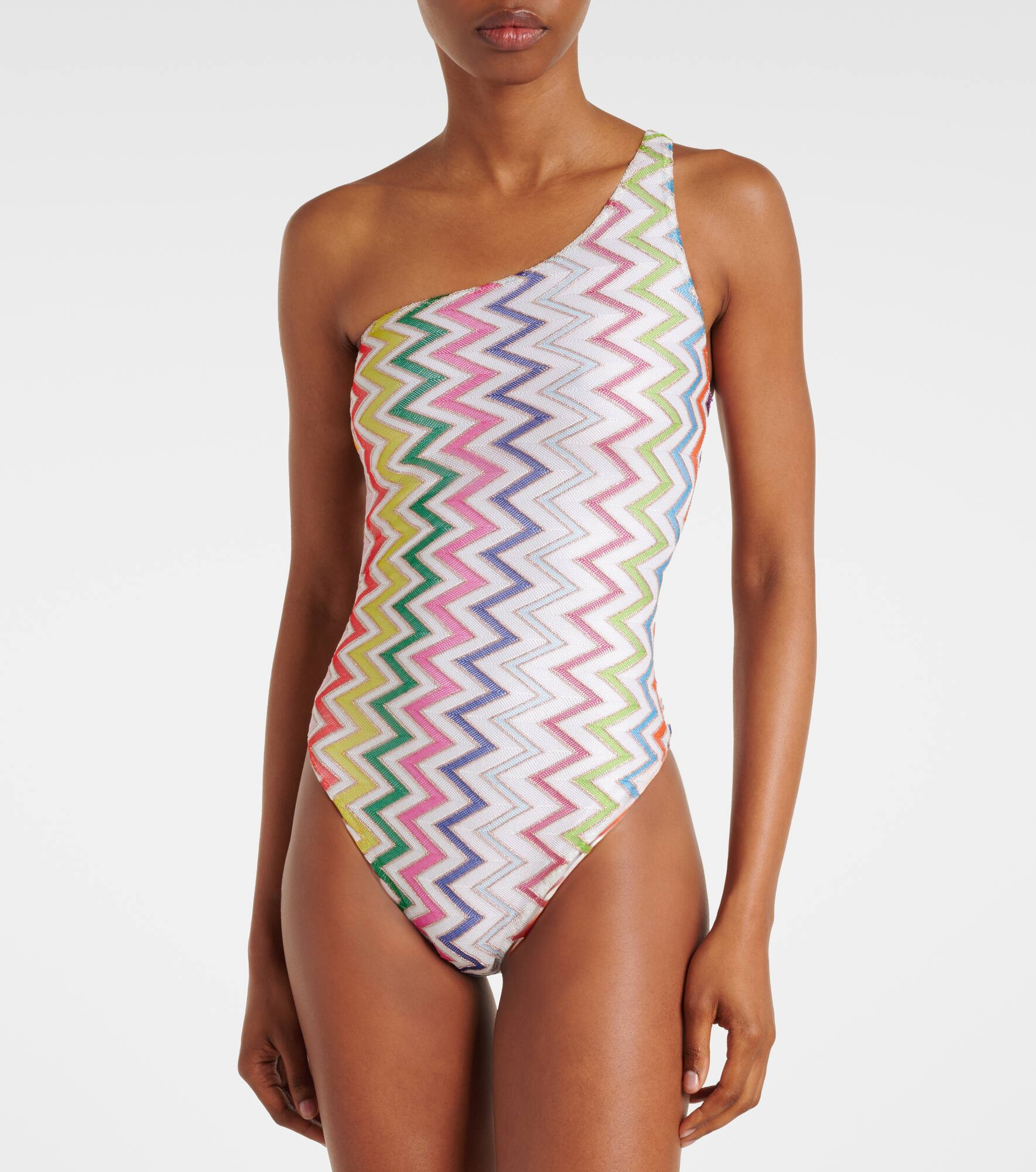 Zigzag one-shoulder lamé swimsuit - 2