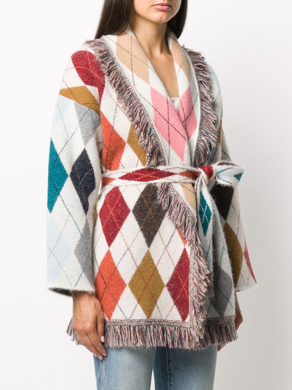 argyle-print shawl cardigan - 3