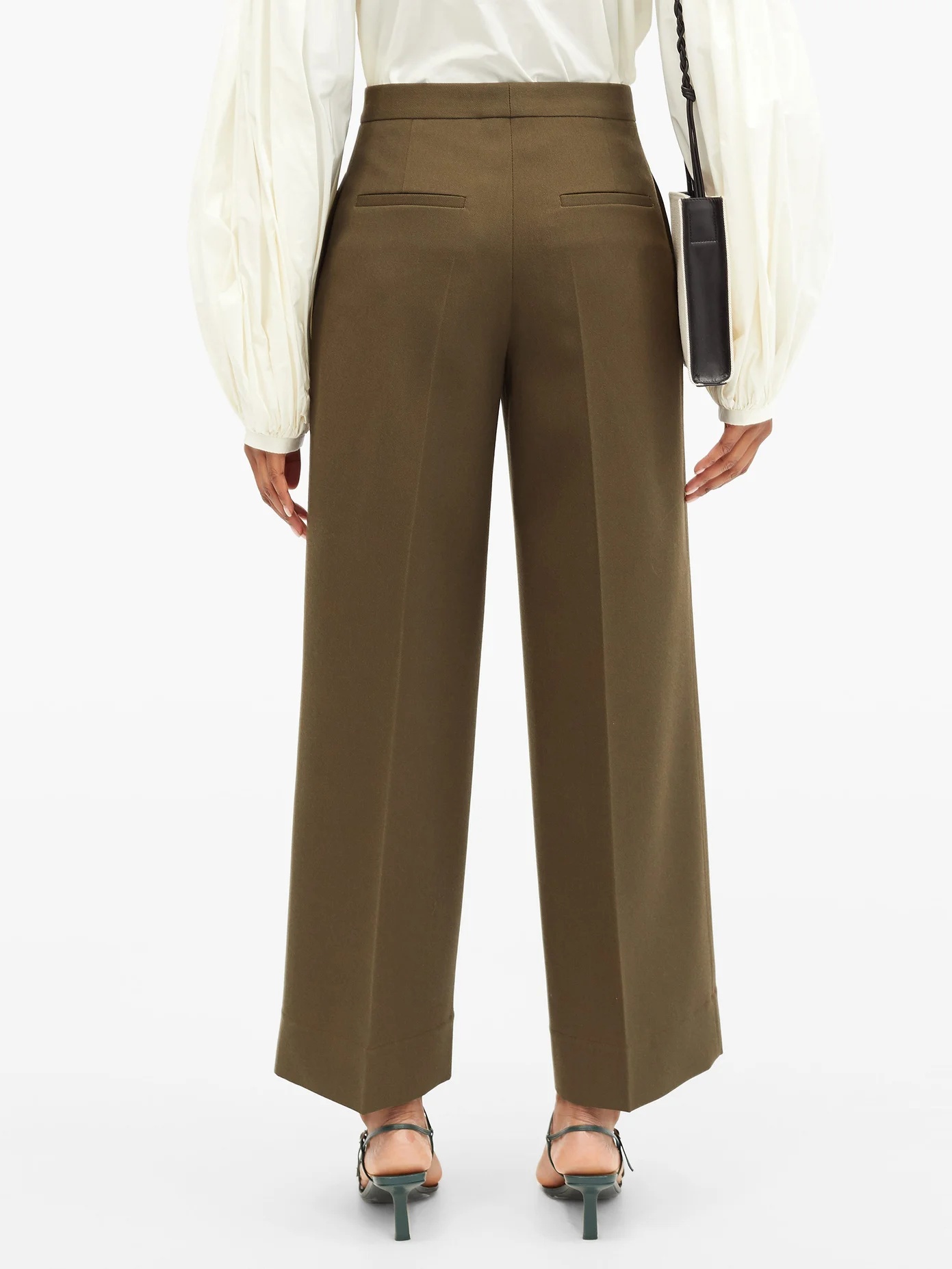 Pleated wool wide-leg trousers - 5