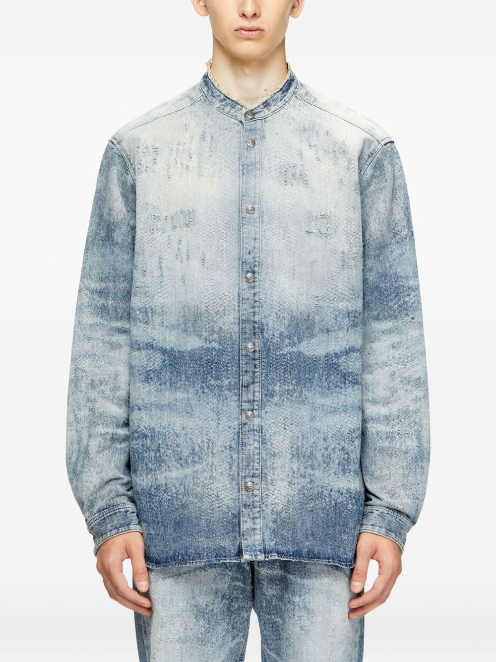 MANDARIN-COLLAR DENIM SHIRT - 4