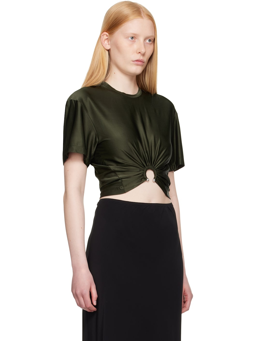 Khaki Cropped Jersey T-shirt - 2