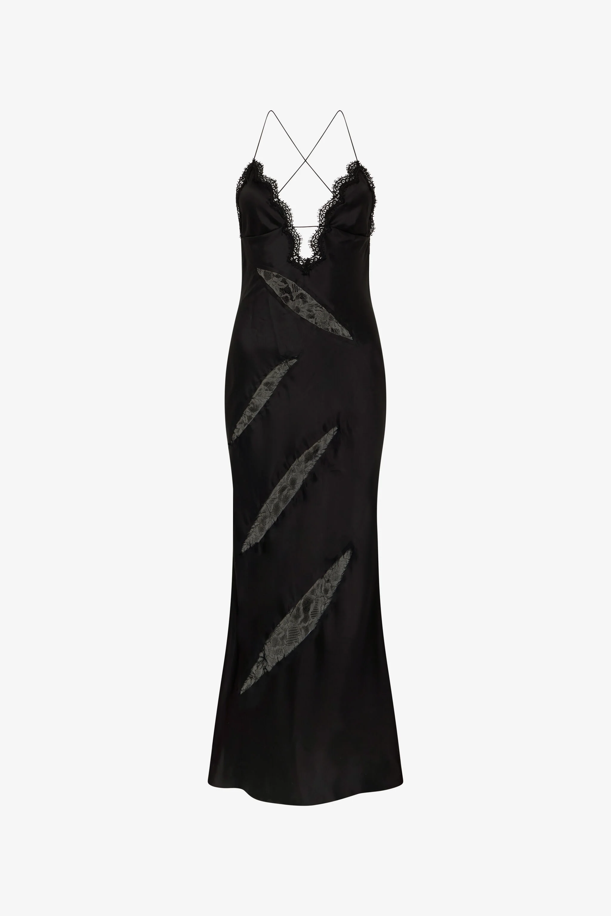 Black Silk Dress with Lace Cut-Out Details - 1