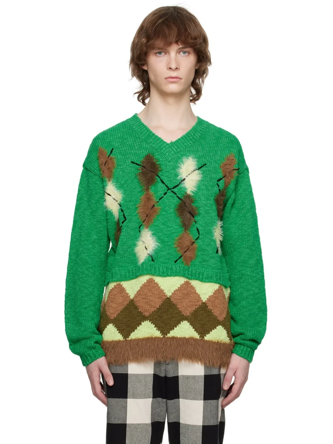 Green Argyle Sweater - 1