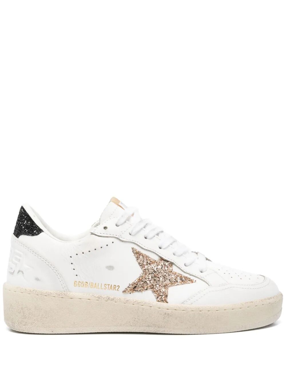 Golden Goose Women Ball Star 2 Sneakers With Gold Glitter Star And Black Glitter Heel Tab - 1