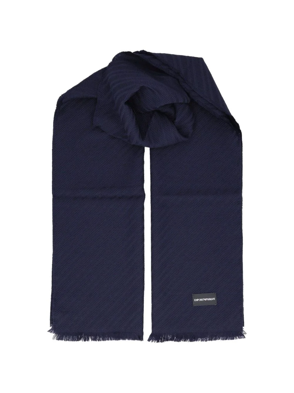 virgin wool scarf with herringbone pattern and fringe - 1