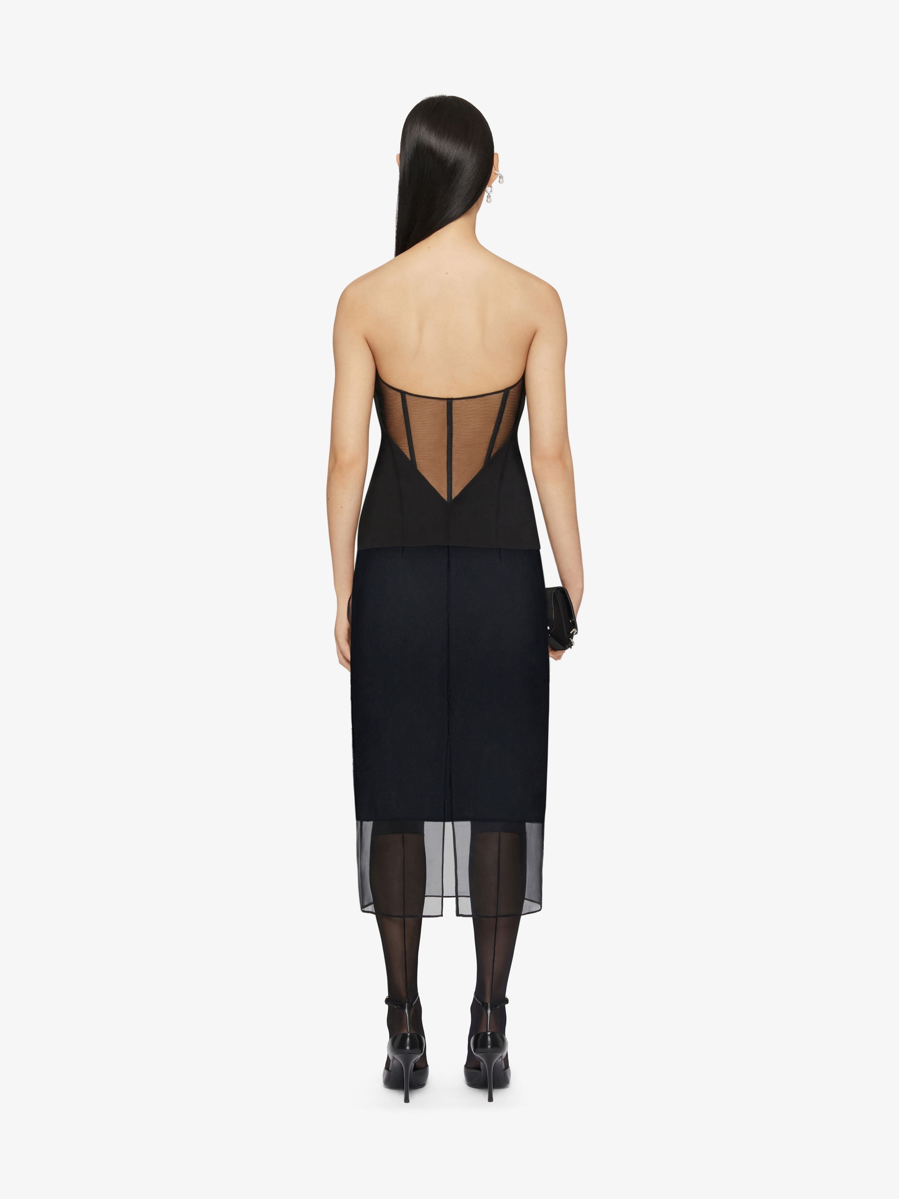 CORSET BUSTIER TOP IN CREPE AND SATIN - 4