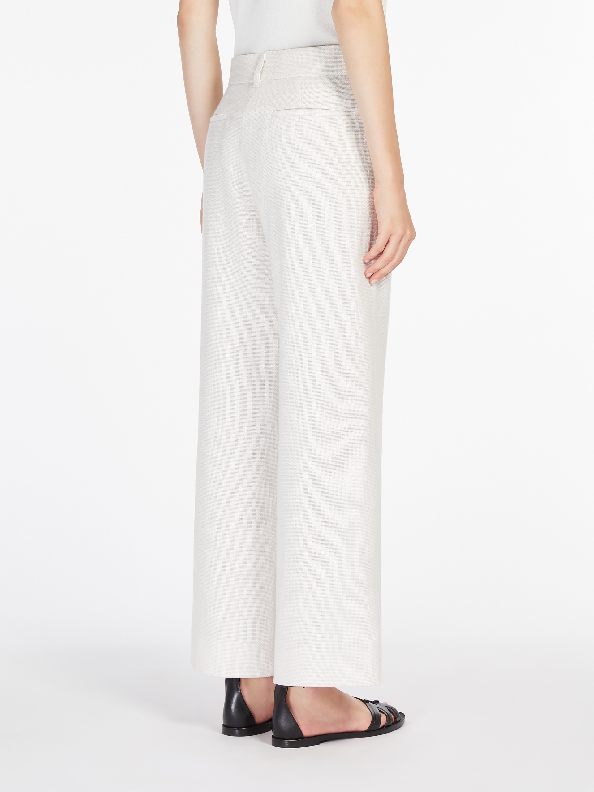 VIRNA Wide-fit linen and cotton basketweave trousers - 4