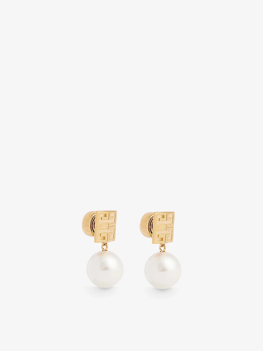 Logo-engraved brass and pearl drop earrings - 2