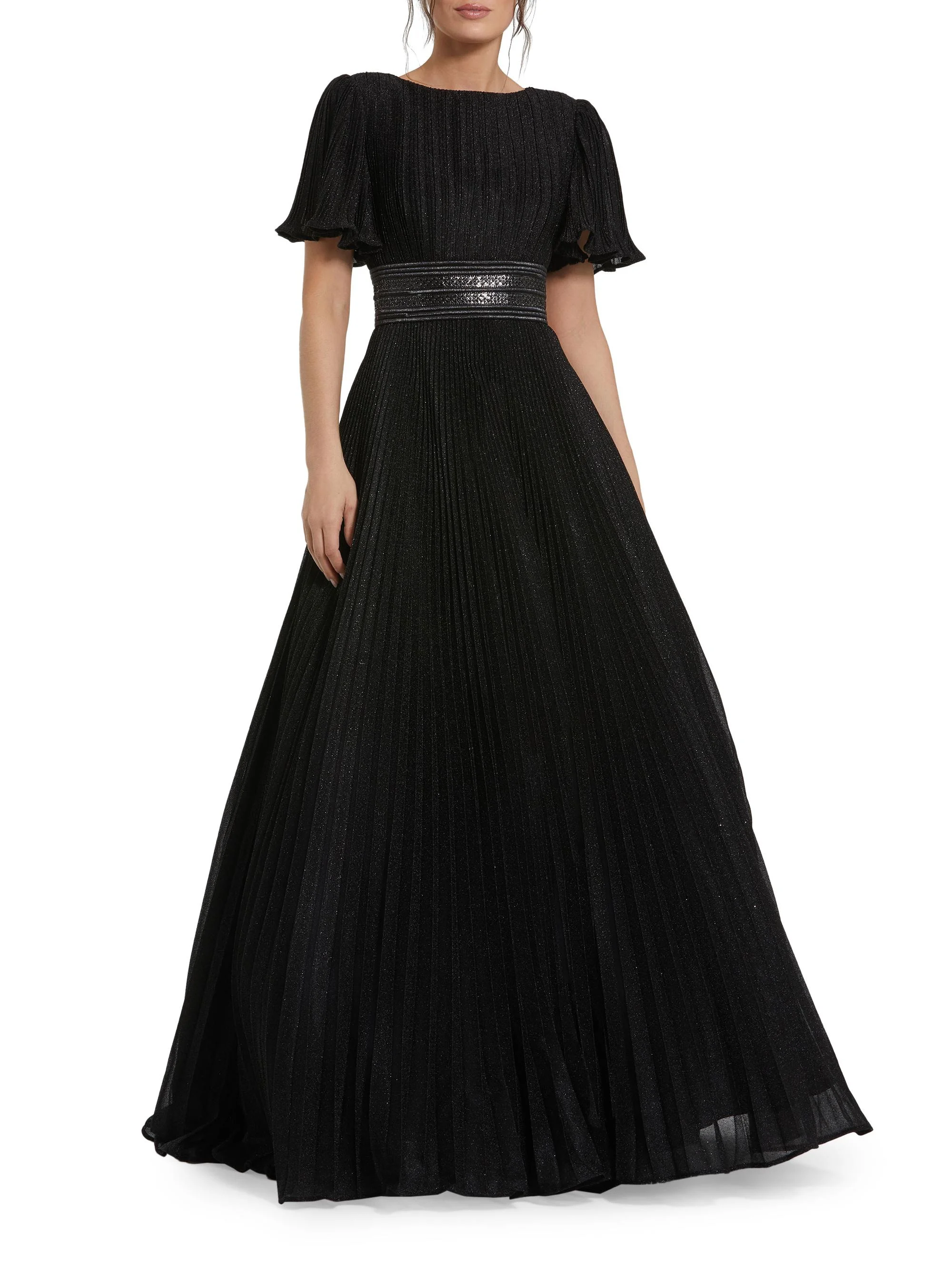 Women's Pleated Georgette Ball Gown - Black - 1