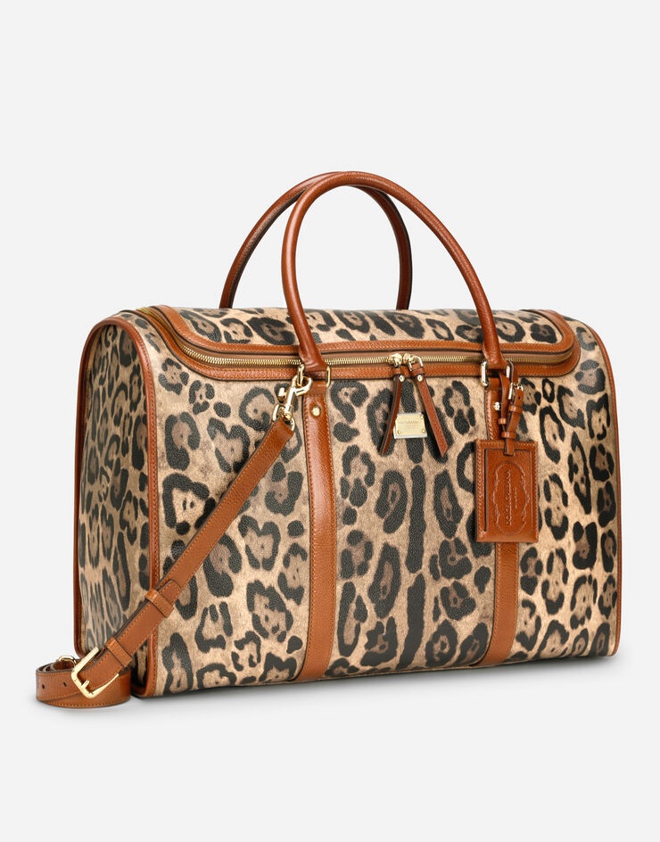 Large pet carrier bag in leopard-print Crespo with branded plate - 3