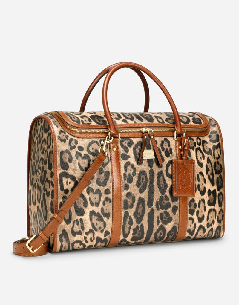 Large pet carrier bag in leopard-print Crespo with branded plate 3
