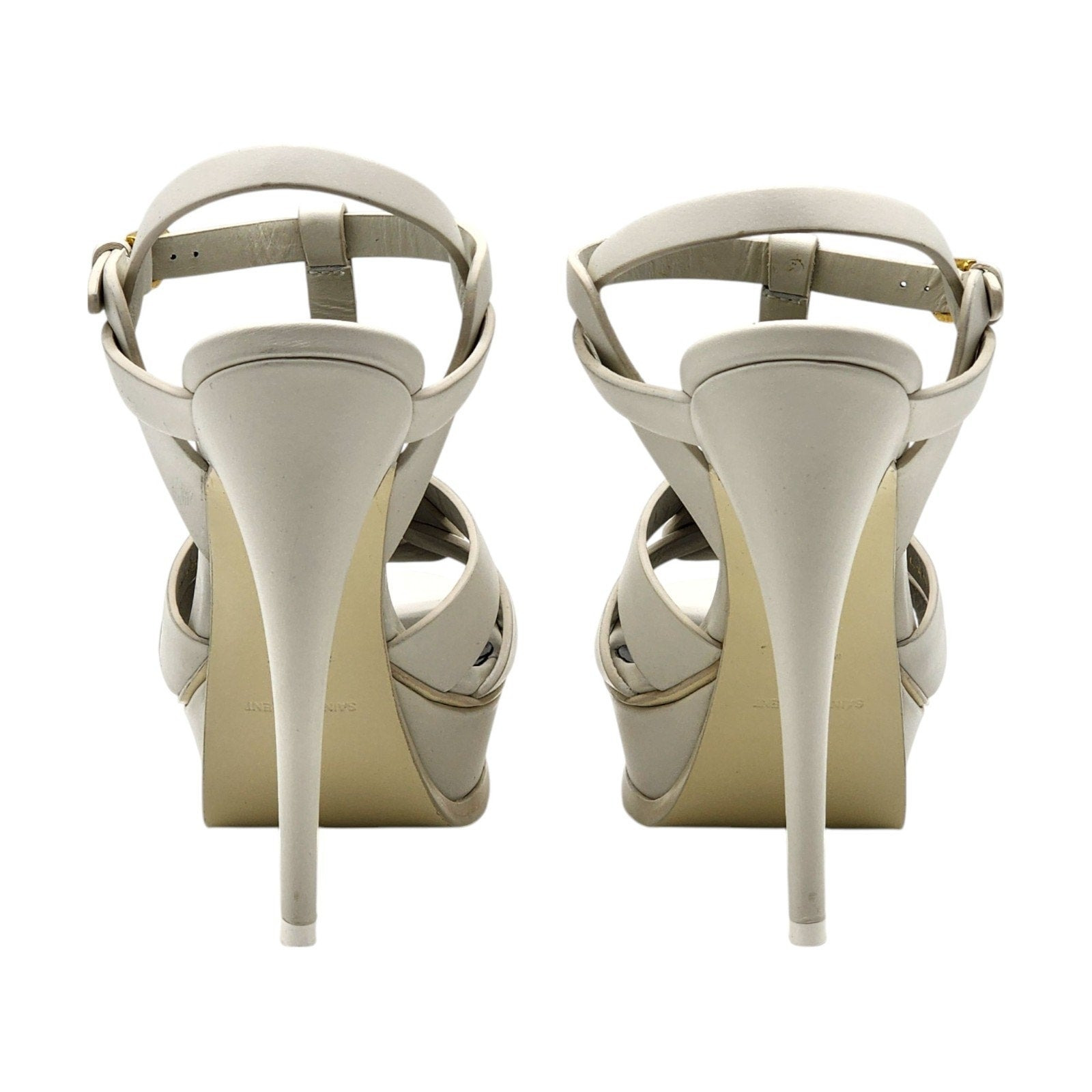 Saint Laurent Tribute Platform Leather Sandals Pumps White - 5