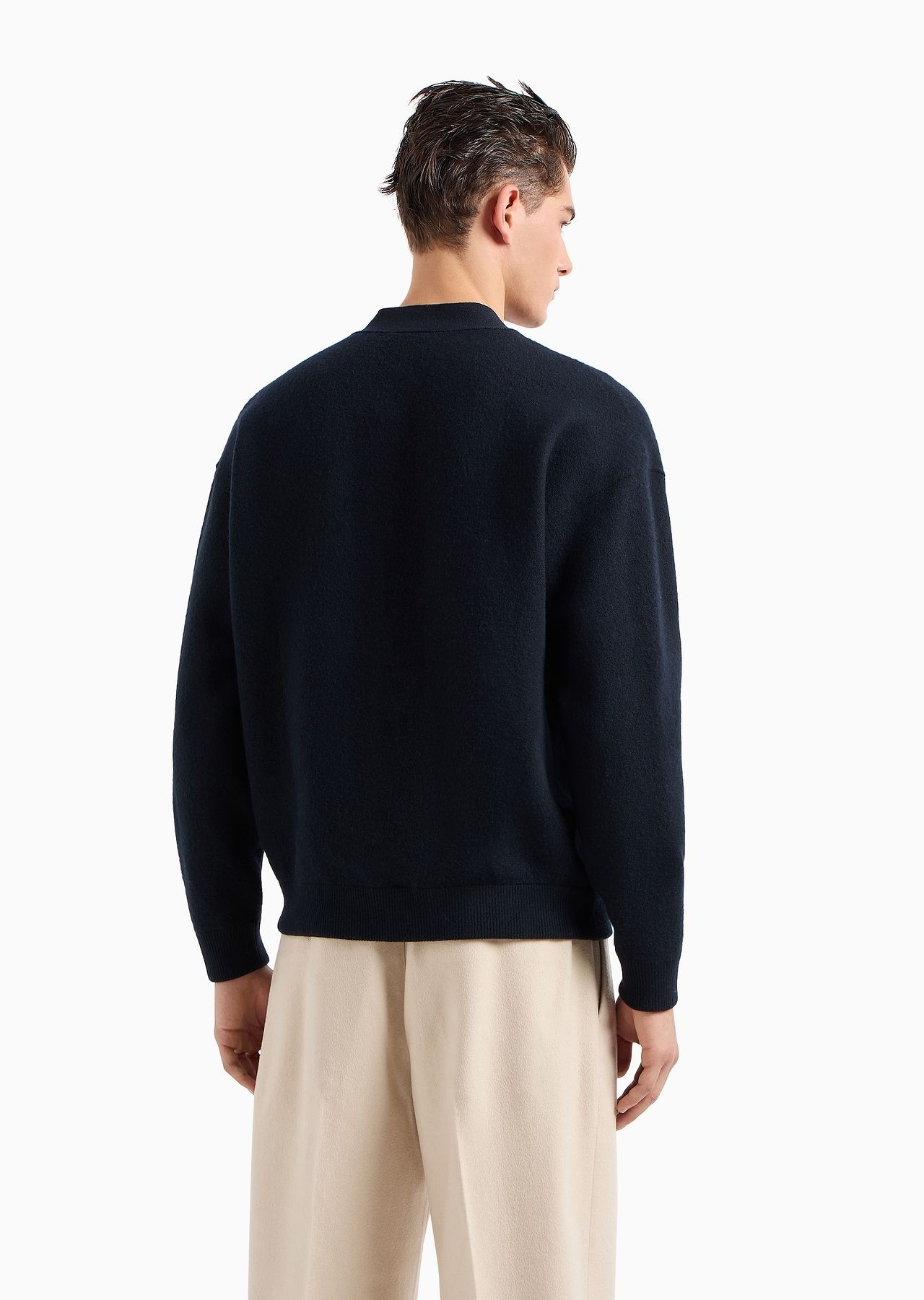 V-neck cardigan made of virgin wool with a jersey-fleece effect - 3