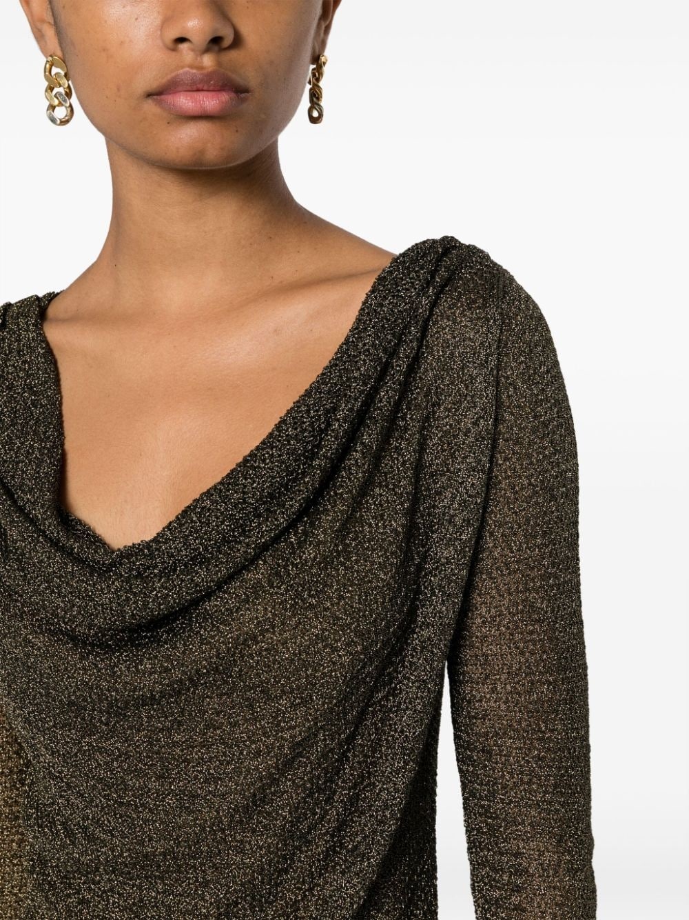 cowl-neck open-knit metallic jumper - 5