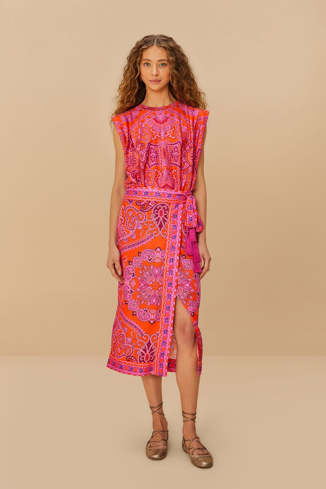 Red Paisley Scarf Lenzing™ Ecovero™ Viscose Midi Skirt - 1