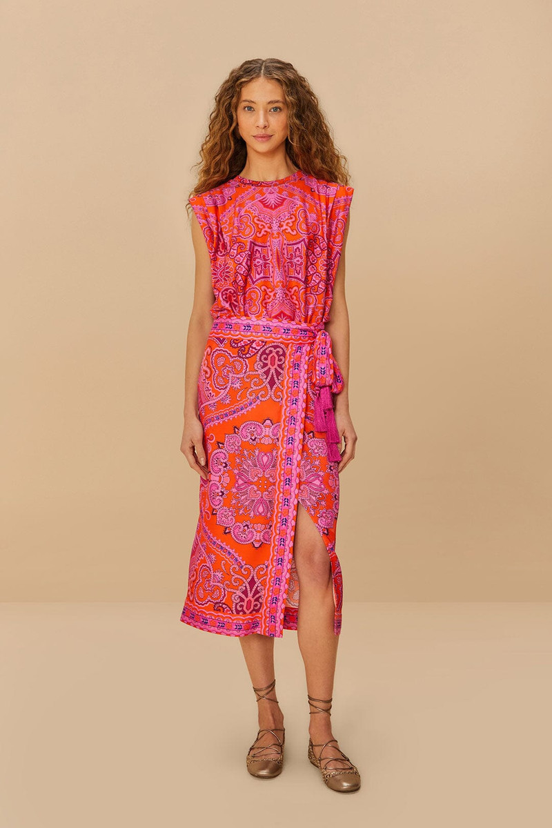 Red Paisley Scarf Lenzing™ Ecovero™ Viscose Midi Skirt 1