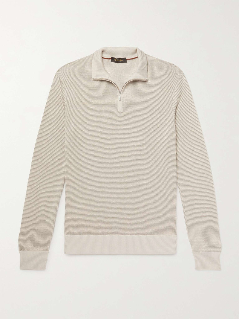 Slim-Fit Ribbed Silk, Cashmere and Linen-Blend Half-Zip Sweater 1