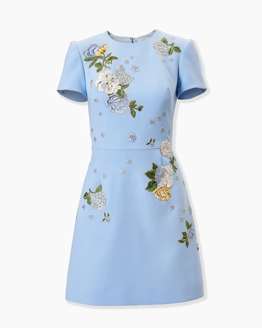 Floral-Embroidered Crepe Mini Dress - 1