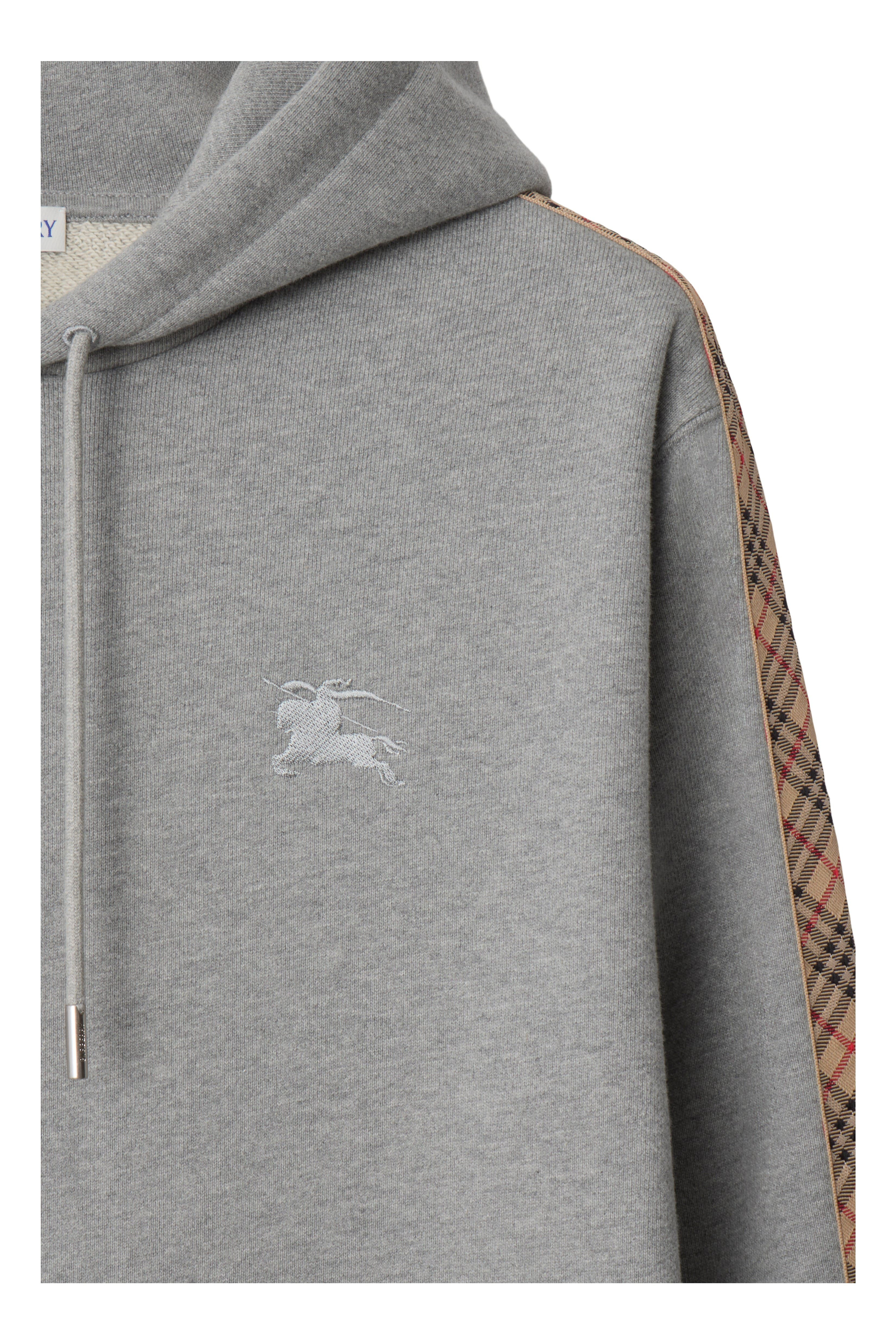 burberry Check Trim Cotton Hoodie in Pale Grey Melange at Nordstrom - 4