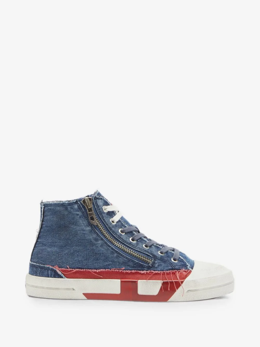 frayed denim high-top sneakers - 1