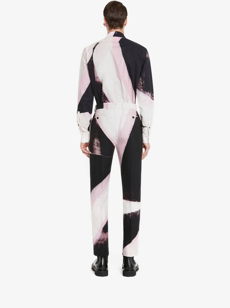 Men's Brushstroke Cigarette Trousers in Pink/white/black 4
