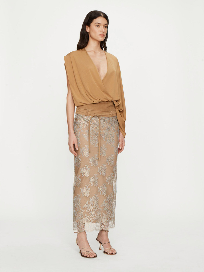 CHRISTOPHER ESBER Sépienne Lace Belted Suede Skirt outlook