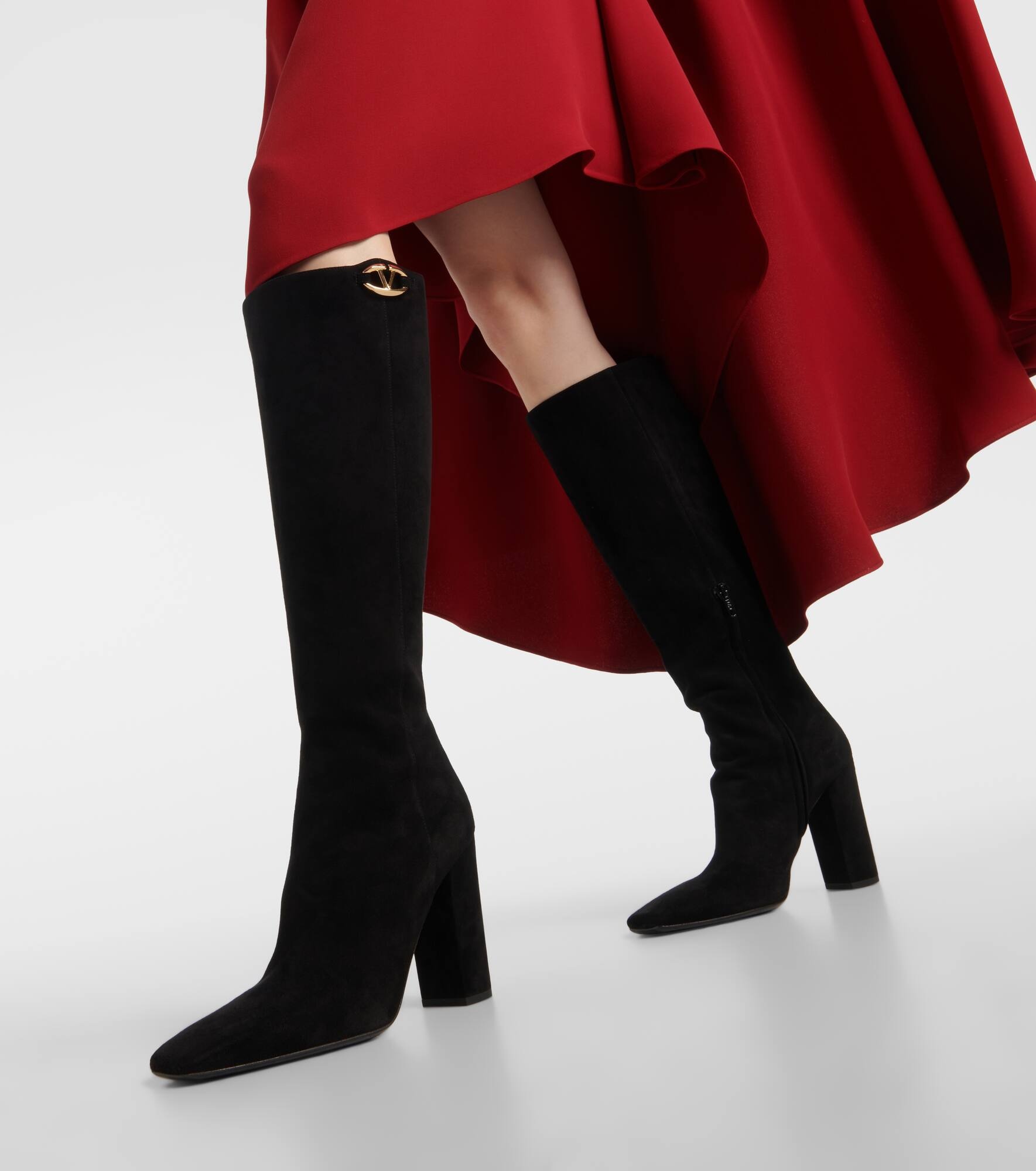 VLogo suede knee-high boots - 4