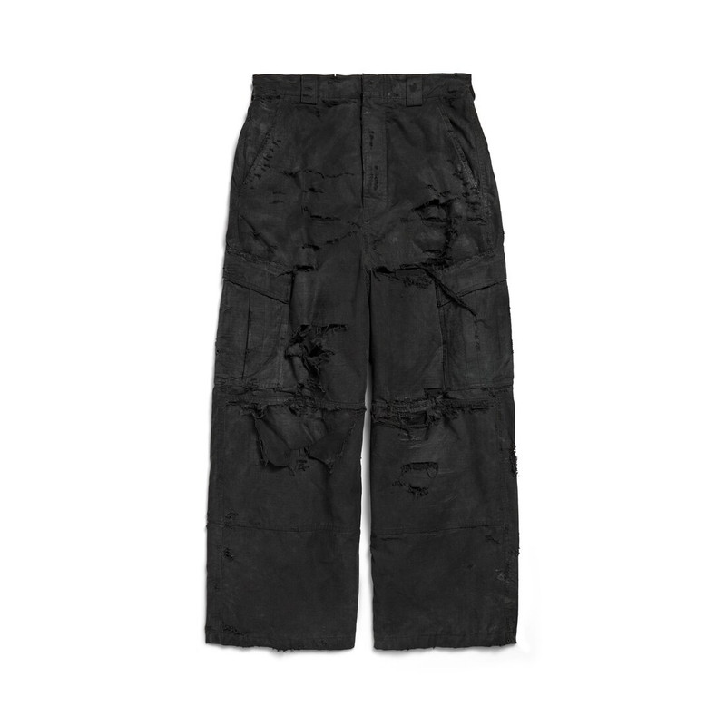 Men's Distressed Large Cargo Pants in Black 1