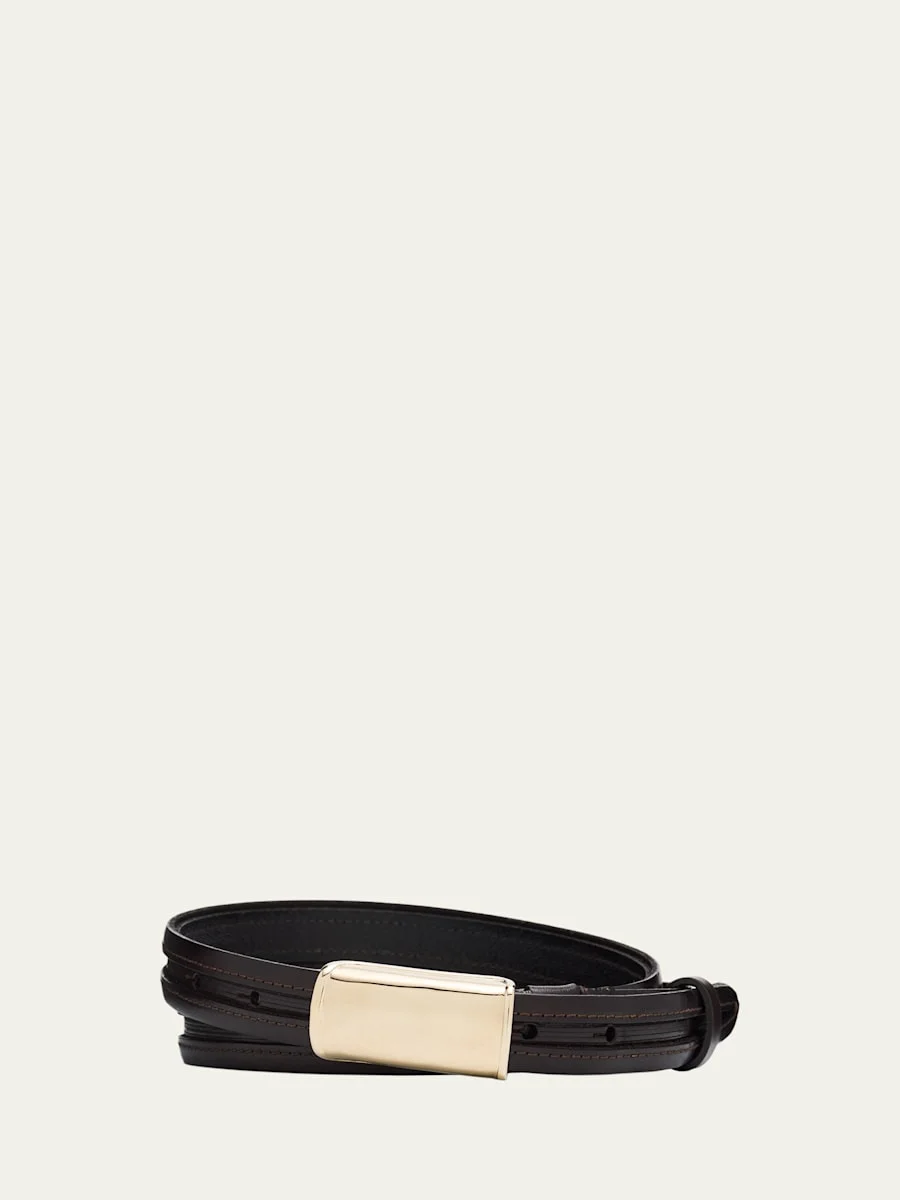 Men's Leather Belt with Box-Frame Buckle - 1