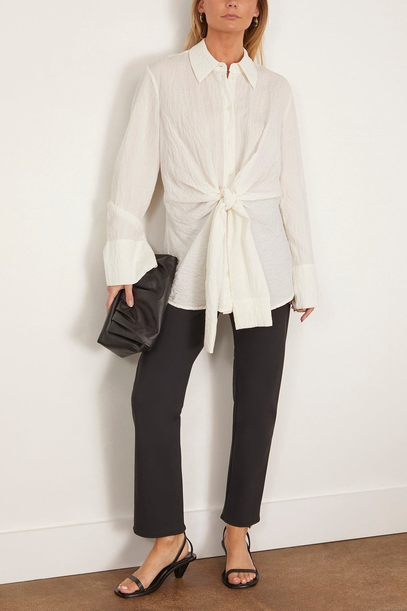 RÓHE Hammered Silk Knotted Shirt in Off White outlook