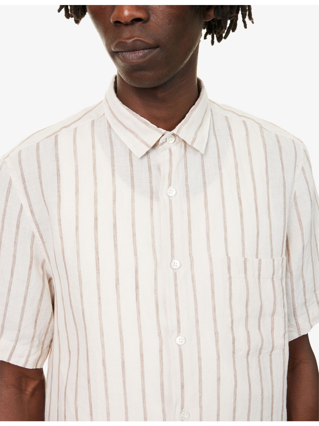 Striped Short-Sleeve Linen Shirt - 5