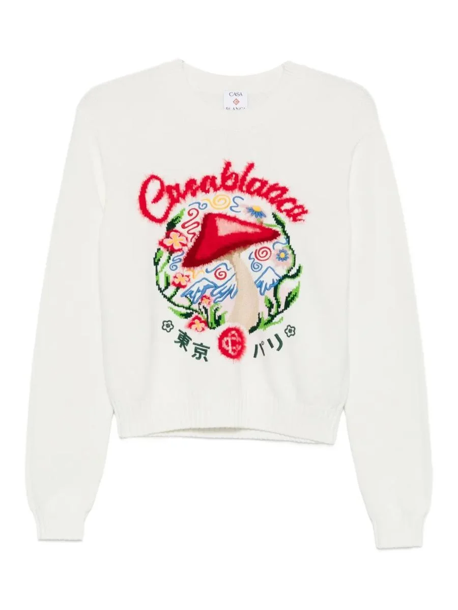 Casablanca Crewneck Sweater With Mushroom Embroidery - 1