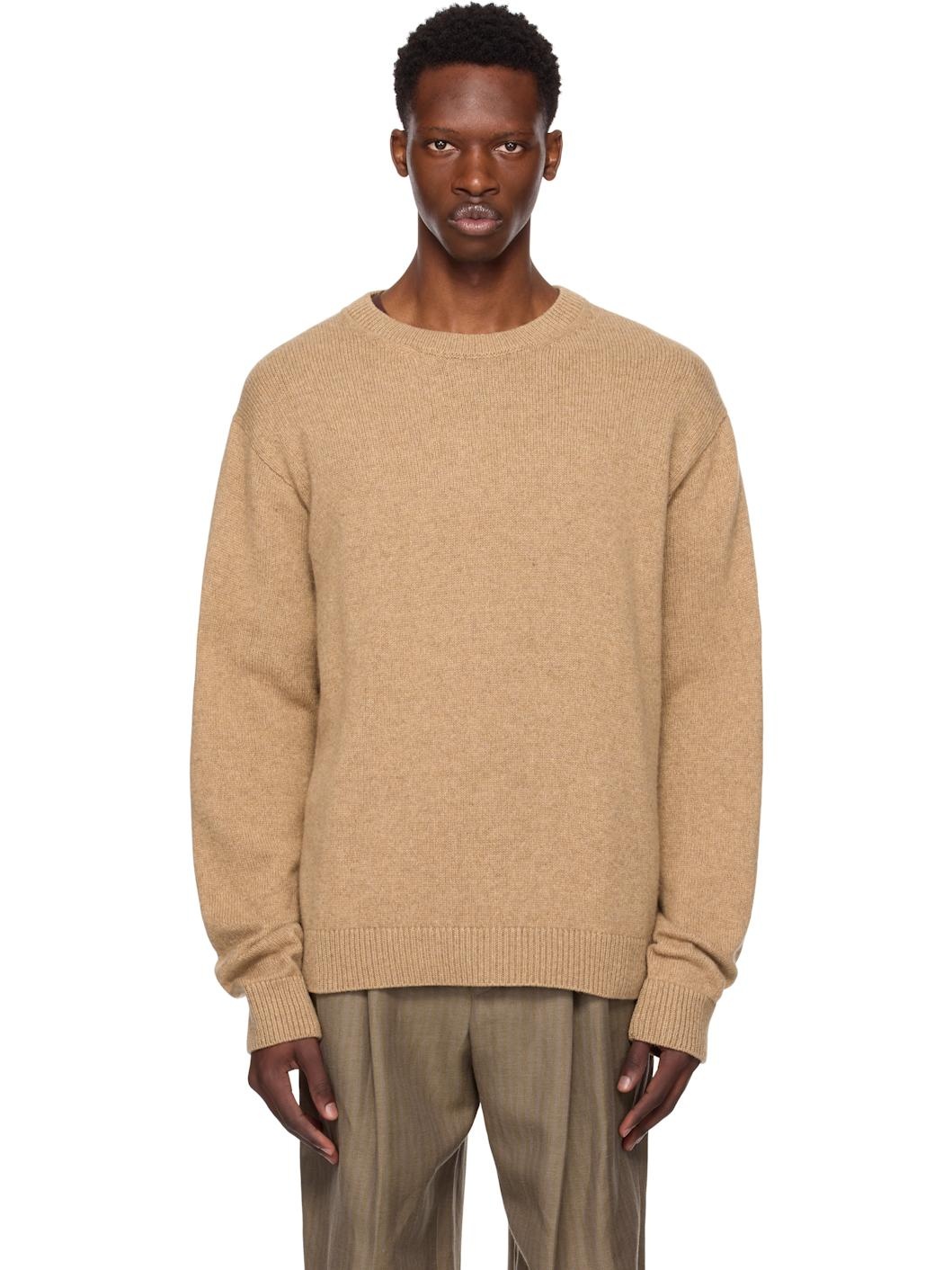 Tan Simple Crew Sweater - 1