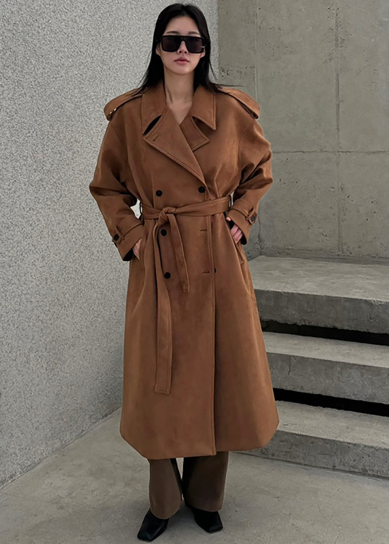 Lulea Faux Suede Trench Coat - Camel 6