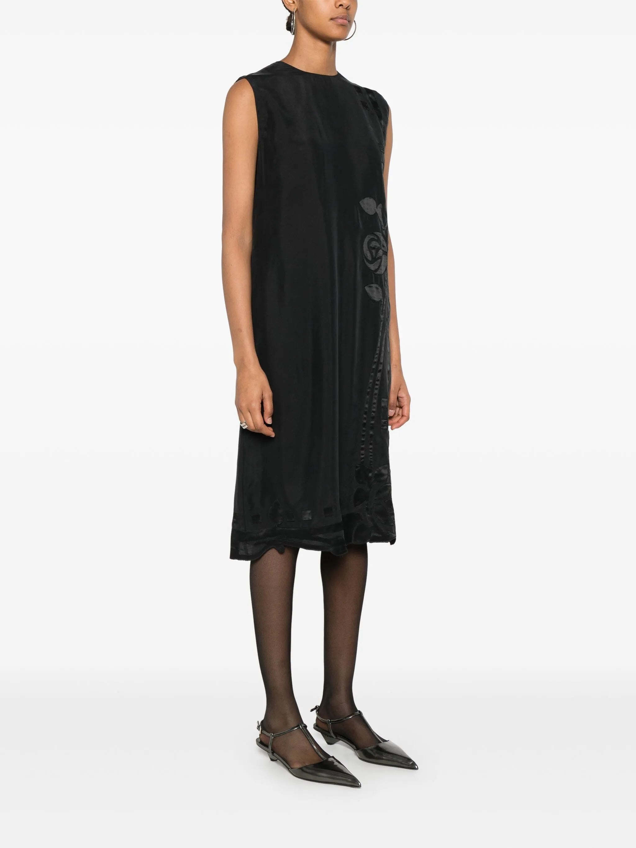 Floral-appliqué Midi Dress - 2