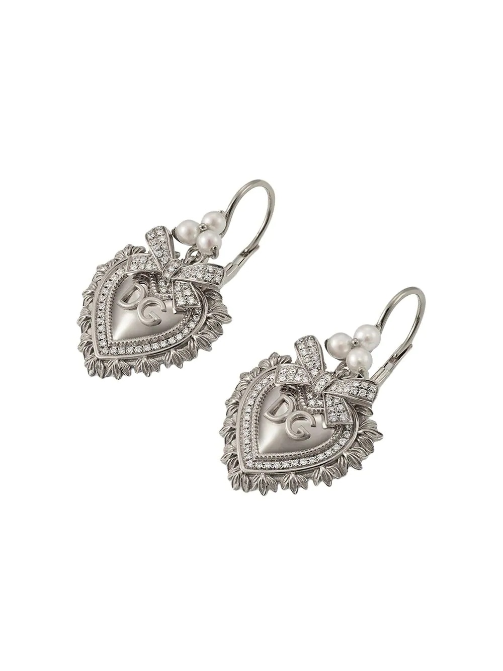 18kt white gold Devotion diamond and pearl sacred heart earrings - 2