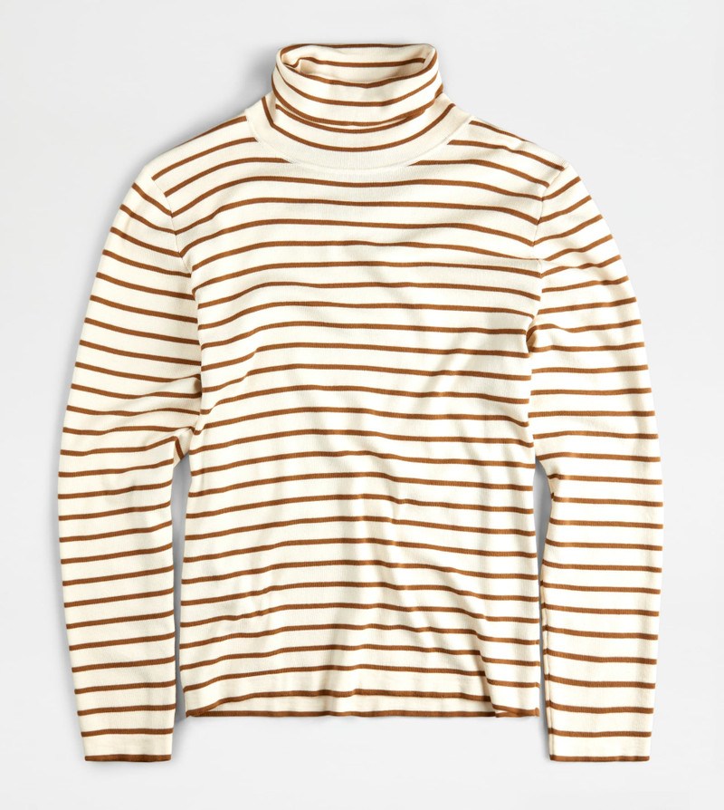 STRIPED TURTLENECK JUMPER - BEIGE, BROWN 1